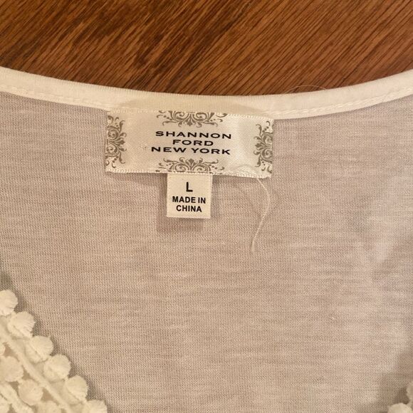 Shannon Ford, New York size large white top with a lace overlay on the front - Picture 4 of 9